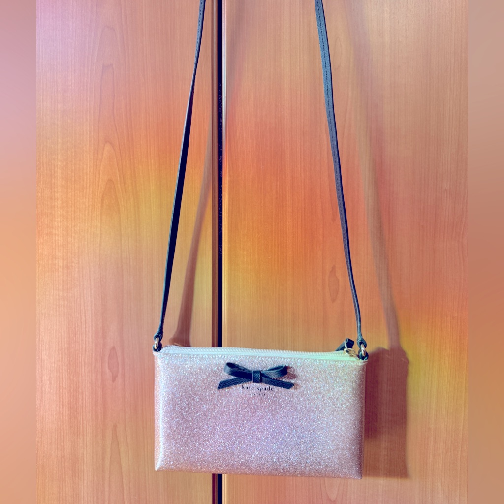 Kate Spade Rose Gold Glitter Zipper Cross Body Purse